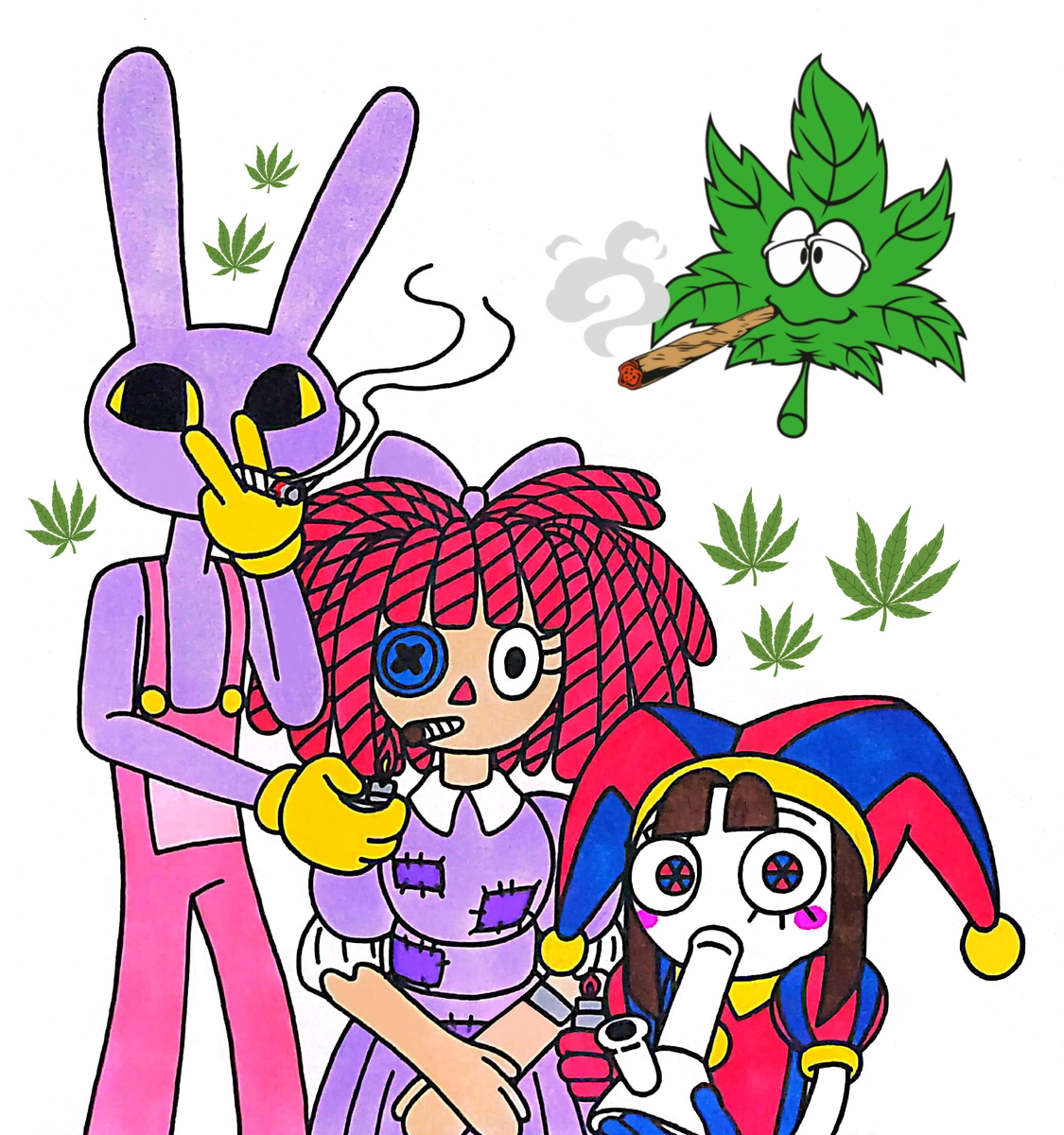 jax ragatha and pomni smoking weed, art by λκΉ